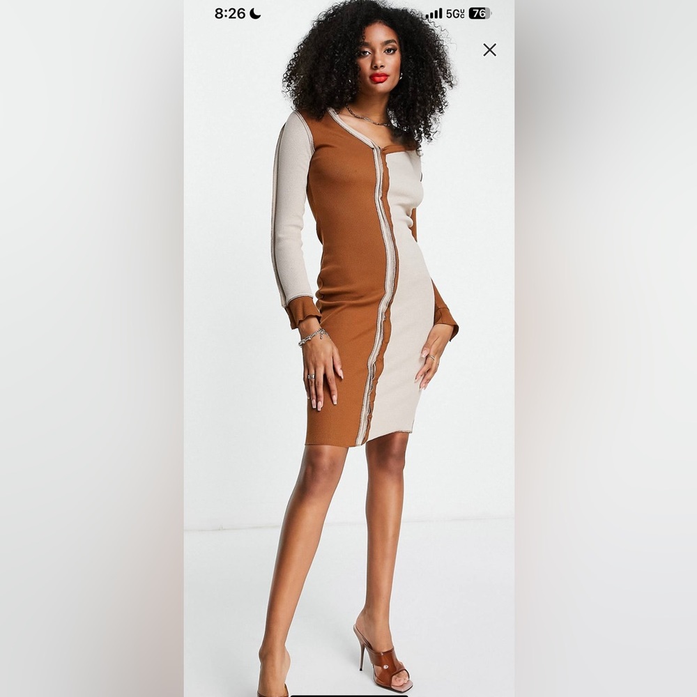 Trendyol knitted contrast dress in camel size M NWT